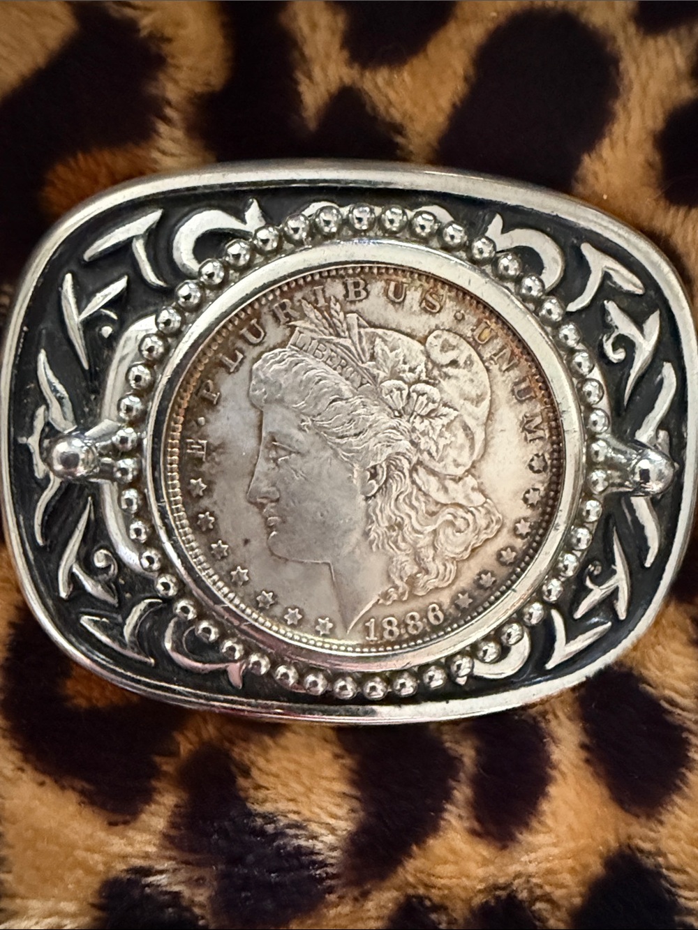 Silver-Tone Coin Belt Buckle - Antiqued Silver